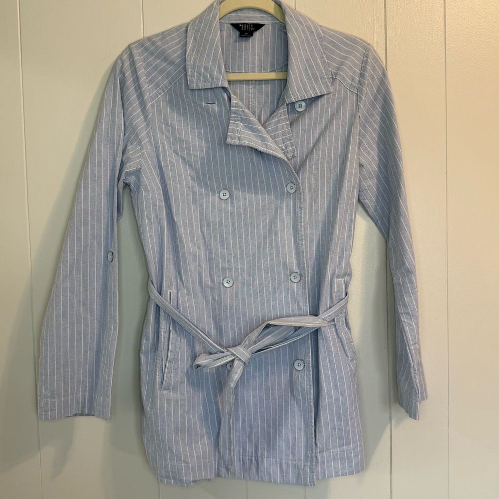 Hayes Women's Medium Striped Double Breasted Jacket 100% Cotton Coastal Nautical